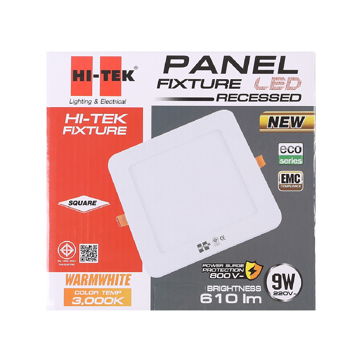 HI-TEK ดาวน์ไลท์ PANEL LED ทรงเหลี่ยม 9 วัตต์ รุ่น ECO (Warm White)