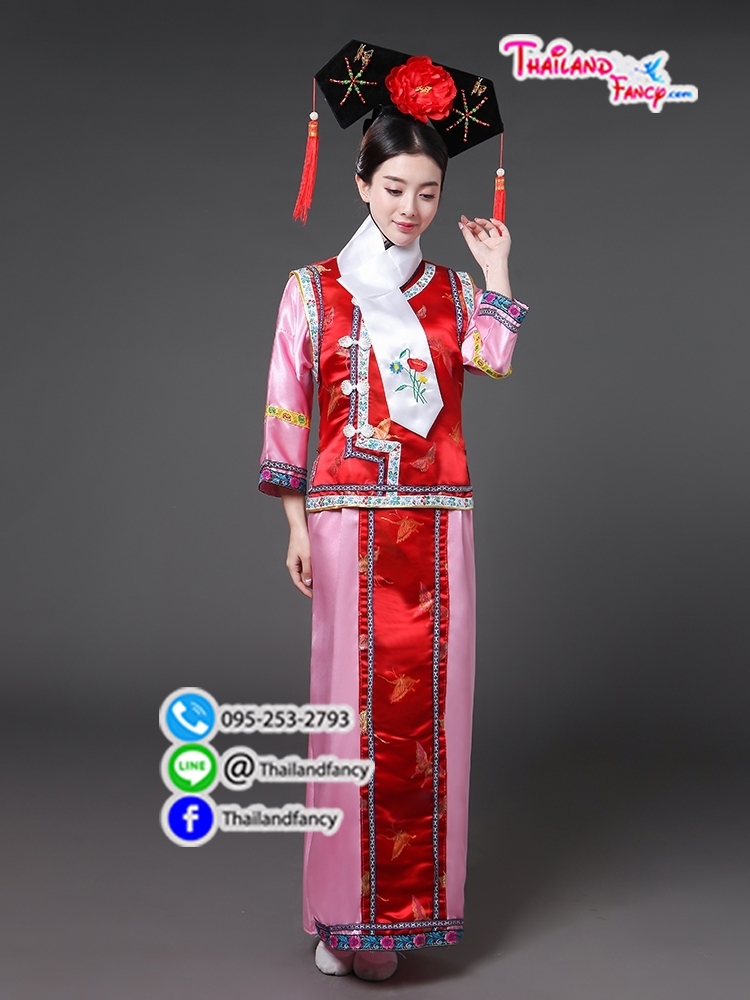 ชุดเช่าแฟนซีผู้หญิง ชุดจีนโบราณ ชุดแฟนซีซูสีไทเฮา ชุดคู่ฮ่องเต้ ชุดราชวงศ์หนังจีน เช่าชุดฮองเฮาจีนผู้หญิง สีชมพูกั๊กแดงแต่งลายจีน
