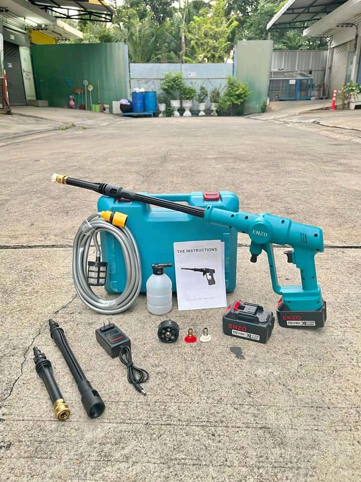 ปืนอัดฉีดแรงดันสูงไร้สาย รุ่น 110V ยี่ห้อ ENZO แบตเตอรี่ 2 ก้อน แถมหัวปรับ 6 ระดับ กระบอกโฟมแลนซ์