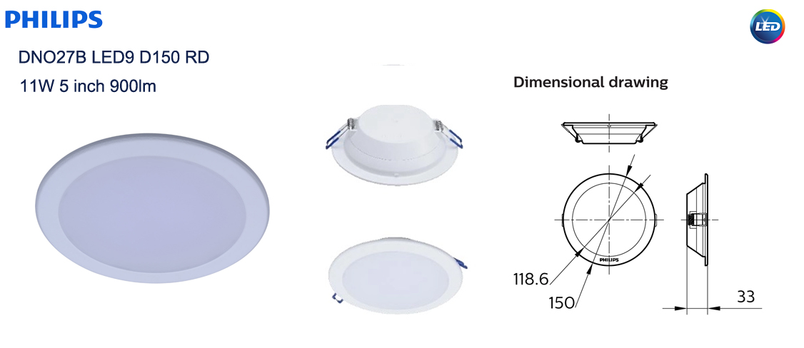 โคมไฟ DOWN LIGHT กลม DN027 5 นิ้ว 11W Philips