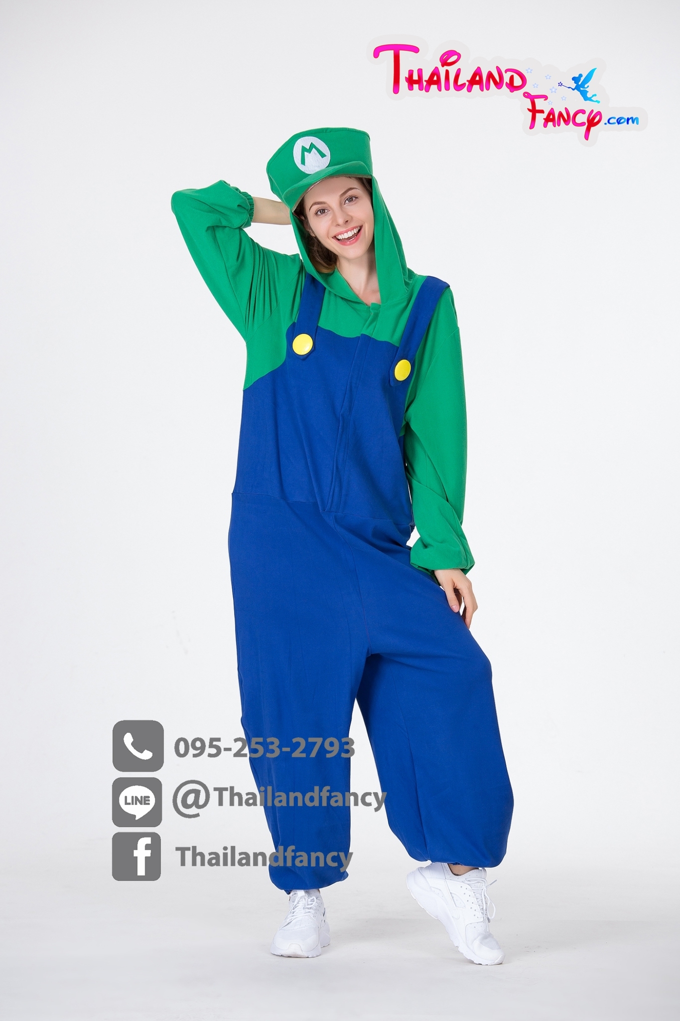 ชุดเช่าแฟนซีผู้หญิง Cosplay Super Mario ชุดมาริโอ้และผองเพื่อน ชุดการ์ตูนหลุยส์ผู้ใหญ่ชายหญิงสีเขียส-น้ำเงิน แบบมีฮู้ดคลุมผม