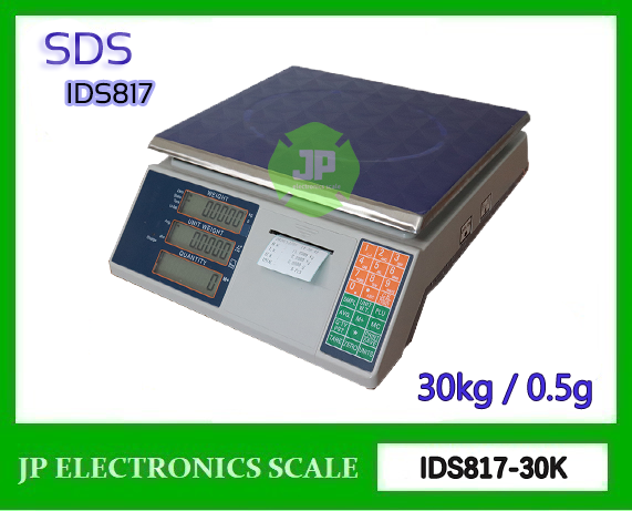 เครื่องชั่งนับชิ้นงาน เครื่องชั่งนับจำนวน30kg เครื่องชั่ง30กิโลกรัม เครื่องชั่งตั้งโต๊ะ เครื่องชั่งดิจิตอล30kg ความละเอียด1g ยี่ห้อ SDS รุ่น IDS817-30K ปริ้นเตอร์ในตัว