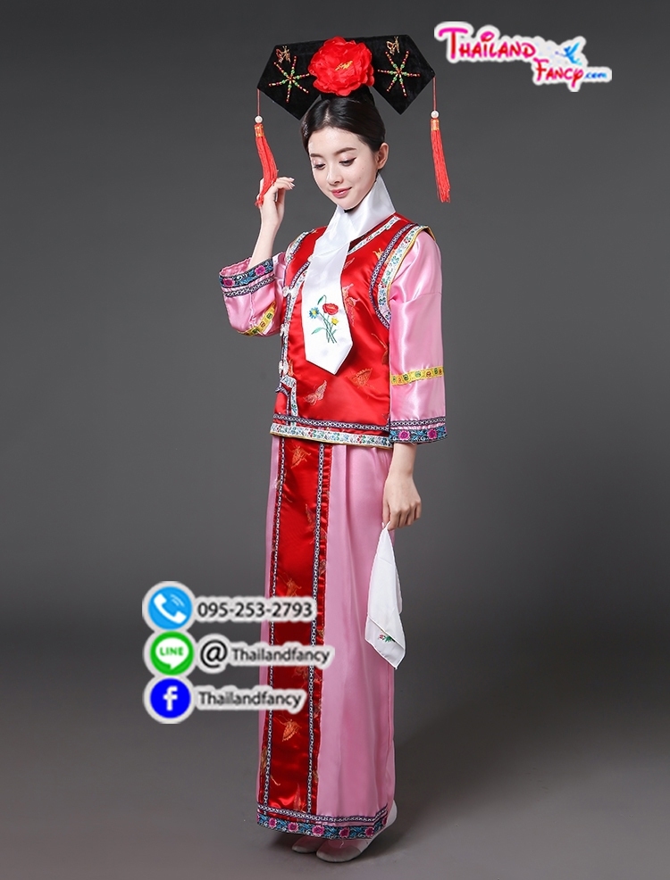 ชุดเช่าแฟนซีผู้หญิง ชุดจีนโบราณ ชุดแฟนซีซูสีไทเฮา ชุดคู่ฮ่องเต้ ชุดราชวงศ์หนังจีน เช่าชุดฮองเฮาจีนผู้หญิง สีชมพูกั๊กแดงแต่งลายจีน