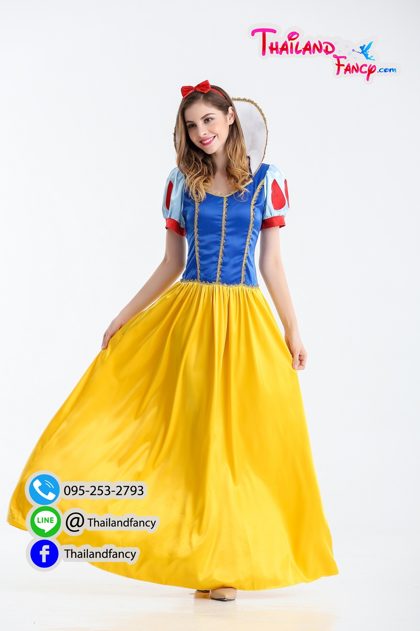 ชุดแฟนซีผู้หญิง Snow White Costume ชุดเจ้าหญิงสโนว์ไวท์ ชุดคอสเพลย์ดิสนีย์ ชุดเดรสสโนว์ไวท์น้ำเงินเหลืองผ้ามันเงา ชุดปาตี้ปีใหม่ ปาตี้ต้อนรับปีใหม่