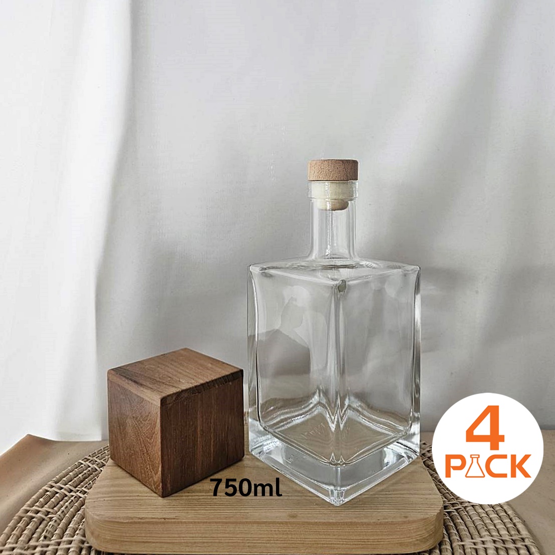 (กล่องละ20ใบ)ขวดแก้ว750ml +ฝาจุก รุ่น ไฮโซ-เต๋า