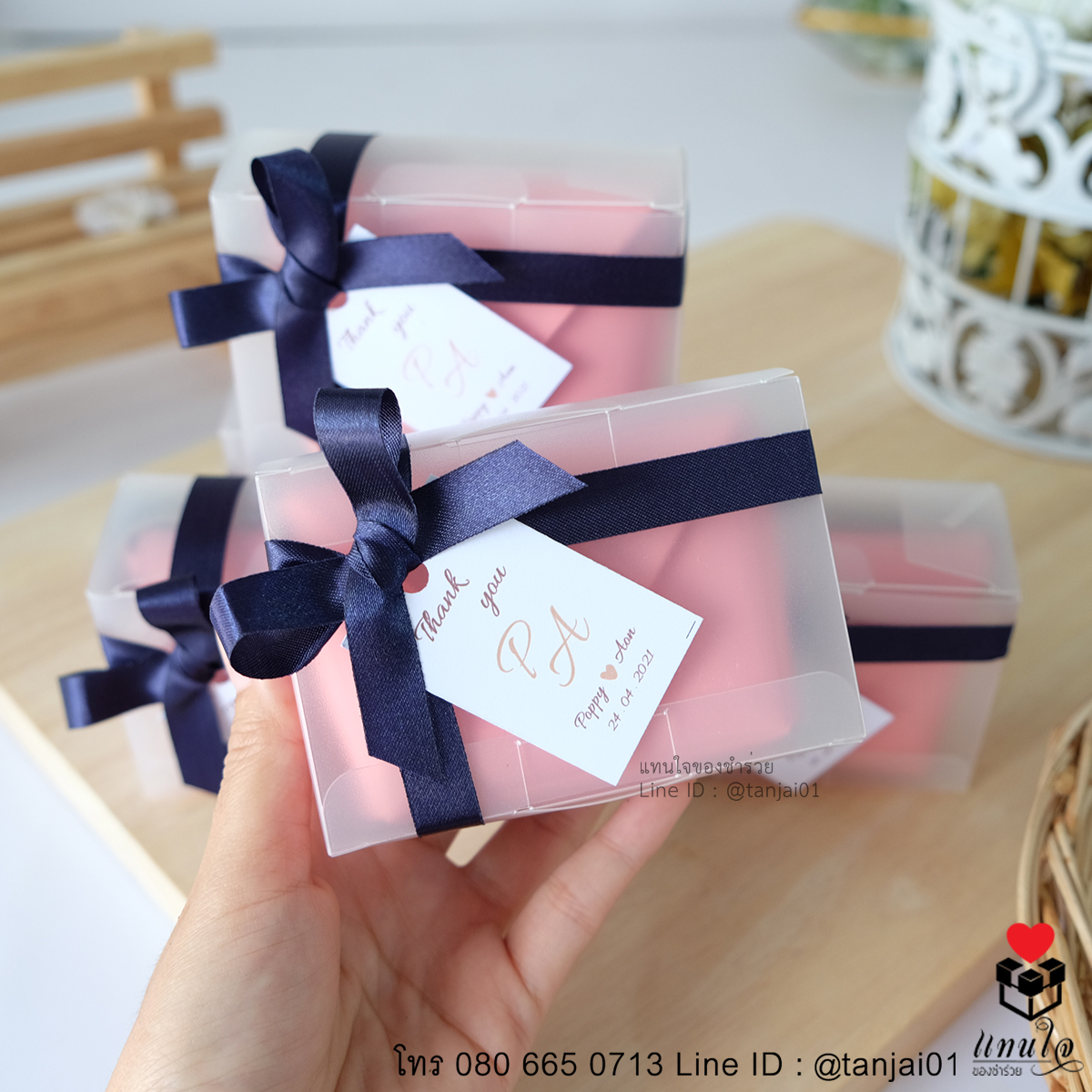 ของชำร่วยงานแต่งงาน กระเป๋าใส่เหรียญสีพาสเทล ผูกโบว์ป้ายชื่อมินิมอล เลือกสีโบว์ตามธีมงานได้จ้า