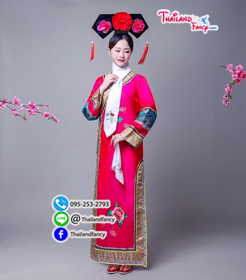 ชุดเช่าแฟนซีผู้หญิง ชุดจีนโบราณ ชุดแฟนซีองค์หญิงกำมะลอ ชุดคู่ฮ่องเต้ ชุดราชวงศ์หนังจีน ชุดไทเฮา เช่าชุดฮองเฮาจีนผู้หญิง สีชมพสดแต่งลายจีน
