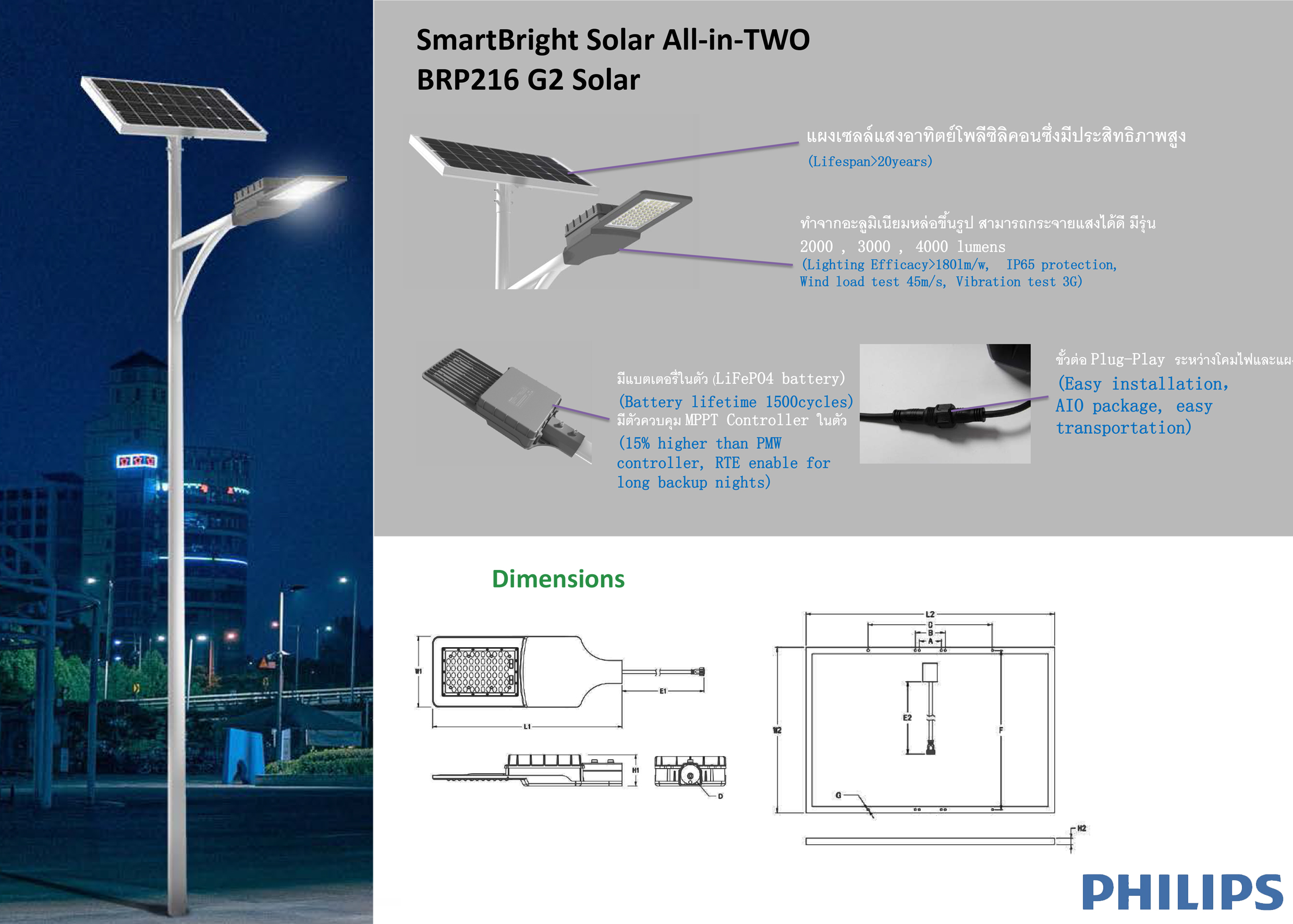โคมถนน LED STREETSTAR SOLAR 20W ,40W PHILIPS