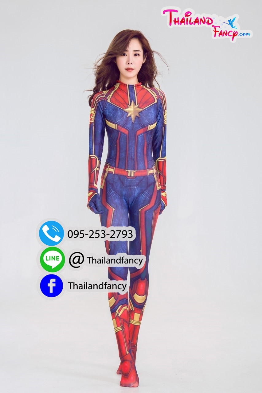 ชุดแฟนซีกัปตันมาร์เวล Superhero Cosplay ชุดซุปเปอร์ฮีโร่ผู้หญิง Captain Marvel Costume ชุดการ์ตูน ชุดคอสเพลย์กัปตันมาร์เวลสีแดงน้ำเงิน