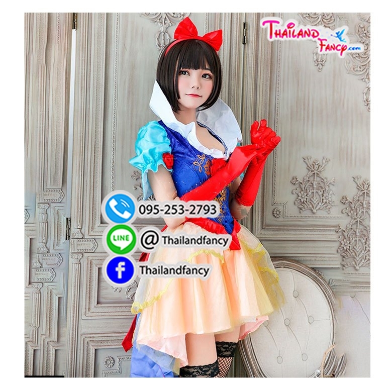 ชุดแฟนซีผู้หญิงสำหรับเช่า ชุดเจ้าหญิงดิสนีย์ ชุดการ์ตูน Snow White Cosplay ชุดเช่าเจ้าหญิงสโนว์ไวท์หน้าสั้นหลังยาว