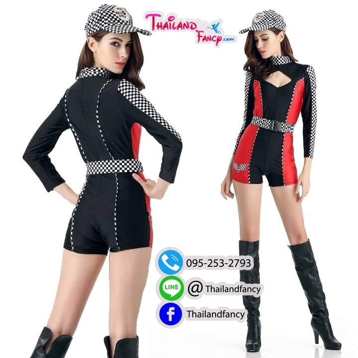 Pretty Motor Show Cosplay ชุดไบค์เกอร์สาว ชุดพริ้ตตี้ ชุดสาวมอเตอร์โชว์ ชุดเชียร์รถแข่ง ชุดคอสเพลย์รถแข่ง ชุดแฟนซีสาวนักแข่งเดรสกางเกง พร้อมหมวก