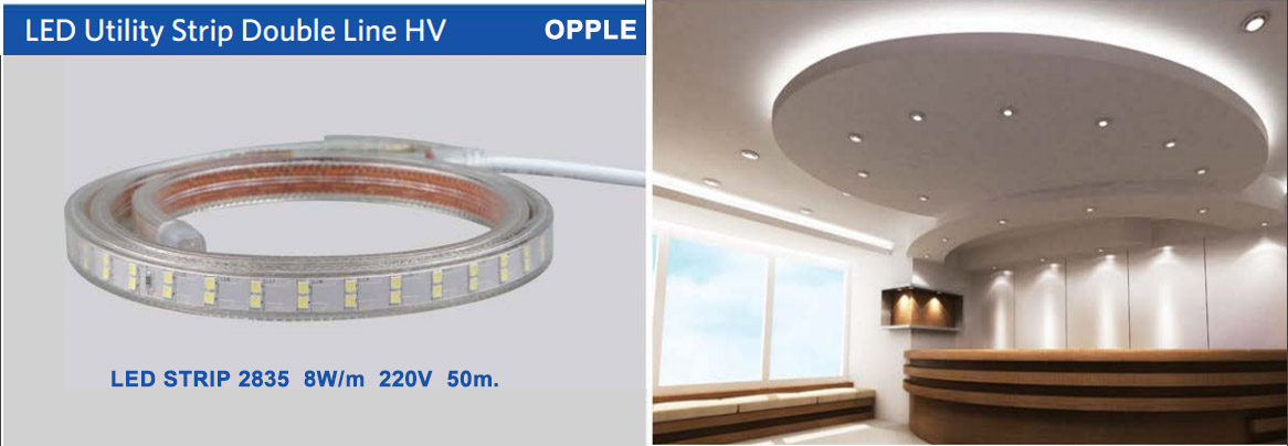 LED Strip 2835 220V 8W/M (50เมตร/ม้วน) 3000K/ 4000K/ 6500K/ สีแดง/ สีน้ำเงิน OPPLE