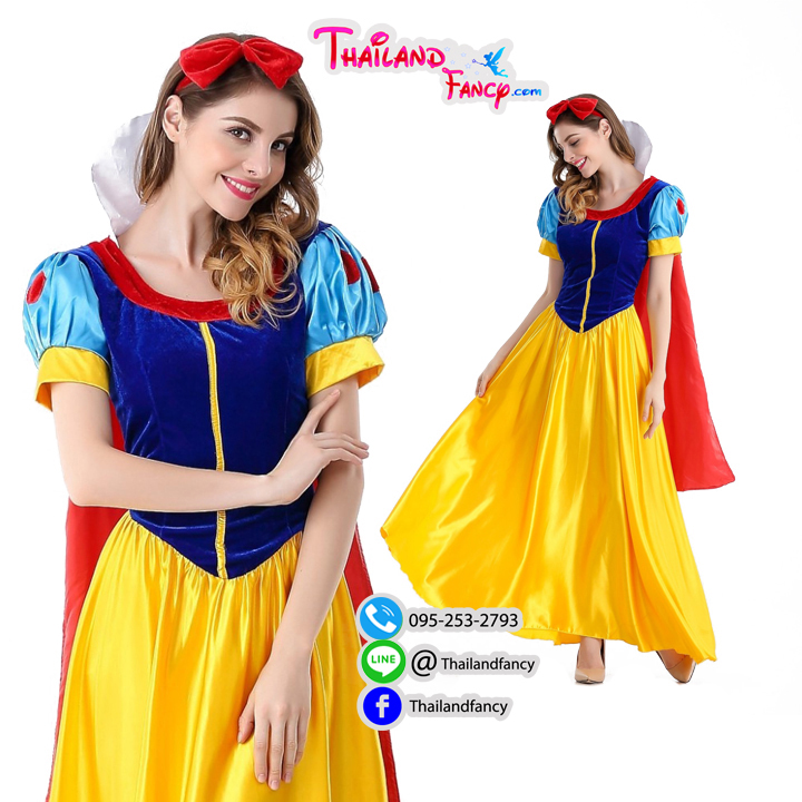 ชุดแฟนซี Snow White Cosplay ชุดการ์ตูนดิสนีย์ ชุดเจ้าหญิงสโนว์ไวท์ ชุดเดรสสโนว์ไวท์น้ำเงินเหลืองผ้ากำมะหยี่