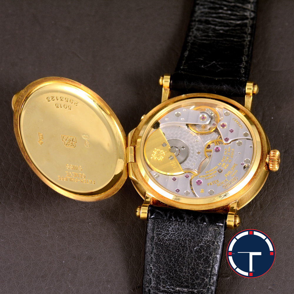 Patek Philippe Power Reserve Moon Complications Ref.5015j หน้ากระเบื้อง ตัวเรือนทอง18k หลังเปลือย ฝาหลังเปิดได้ สายหนังแท้ หัวเข็มขัดแท้ Automatic ขนาด 35 mm