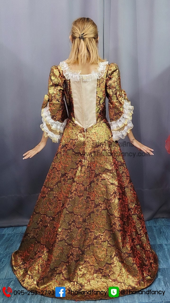 ชุดแฟนซีผู้หญิงสำหรับเช่า ชุดวิคตอเรีย ชุดเจ้าหญิงอังกฤษ ชุดผู้ดีอังกฤษ ชุดหลุยส์ฝรั่งเศส Victoria Cosplay ชุดเช่าเจ้าหญิงยุคเรเนซองค์โกธิคสีเขียวทอง