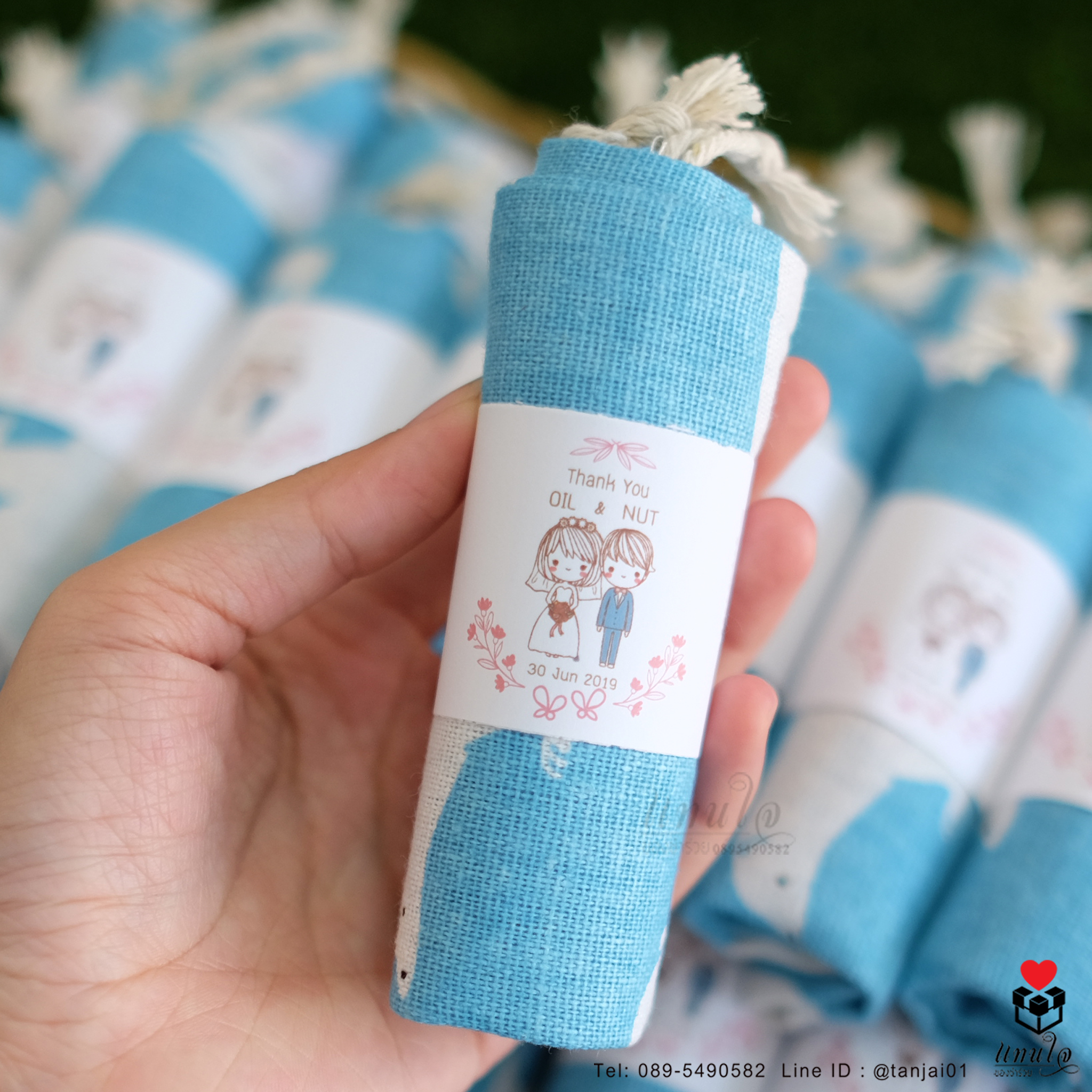 ของชำร่วยงานแต่ง กระเป๋าผ้าพิมพ์ลายน่ารัก ขนาด 20x25cm พร้อมสายคาดป้ายชื่อฟรี