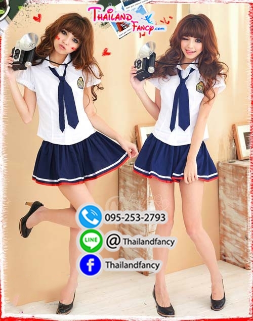 ชุดแฟนซีนักเรียน ชุดคอสเพลย์ ชุดนักเรียนญี่ปุ่น ชุดนักเรียนคอซอง ชุดนักเรียนนานาชาติ ชุดนักเรียนเซ็กส์ซี่ ชุดนักเรียนแฟนซีปกเชิ๊ตผูกไทค์สีขาวน้ำเงินกรมท่า