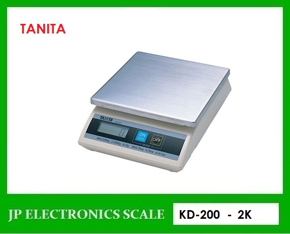 เครื่องชั่งดิจิตอล 2000g ตาชั่งดิจิตอล2000g เครื่องชั่งน้ำหนักดิจิตอล 2000กรัม เครื่องชั่งดิจิตอล2000กรัม ตาชั่ง2000กรัม ความละเอียด2g ยี่ห้อ TANITA รุ่น KD200-2kg ขนาดถาดชั่ง ขนาด 179 x179 มิลลิเมตร