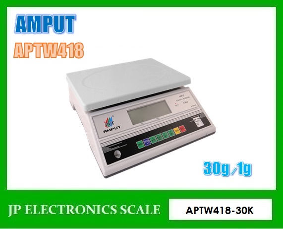 เครื่องชั่งดิจิตอล30kg ตาชั่งดิจิตอล30kg เครื่องชั่งน้ำหนักดิจิตอล30กิโลกรัม เครื่องชั่งดิจิตอล30กิโลกรัม เครื่องชั่งตั้งโต๊ะดิจิตอล30กิโลกรัม ความละเอียด1g ยี่ห้อ AMPUT รุ่น APTW418-30K จานชั่งเป็นสแตนเลสขนาด 32x23cm.