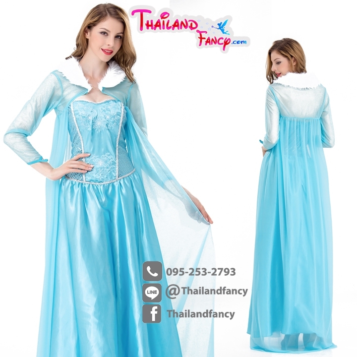 Frozen Cosplay ชุดแฟนซีการ์ตูน ชุดนิทานเจ้าหญิงน้ำแข็ง ชุดเจ้าหญิงเอลซ่า เรื่องโฟรเซ่น เดรสฟ้า+เสื้อคลุมปกขาว