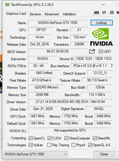 Galax GTX 1050 OC