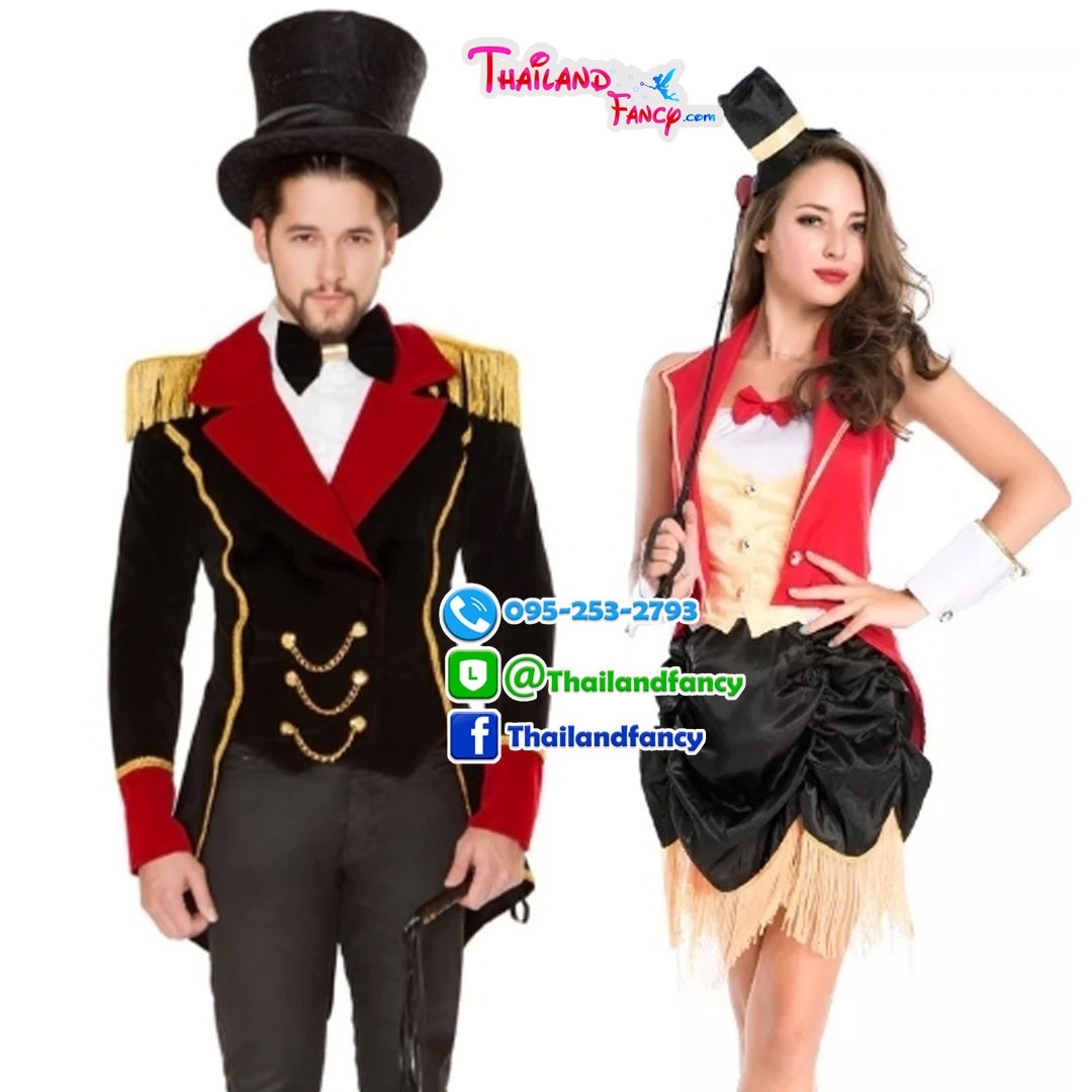 ชุดเช่าแฟนซีผู้ชาย (ชุดเช่า) ชุดเช่านักมายากลชาย Magician Costume ชุดแฟนซีอาชีพ ชุดนักมายากลผู้ชายผู้ชายสีดำปกแดงแต่งขลิบทอง