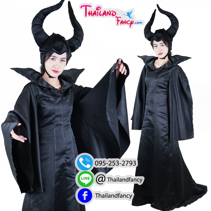 ชุดแฟนซีผู้หญิงสำหรับเช่า เช่าชุดแฟนซีแม่มด ชุดแม่มดมาเลฟิเซ้นท์ Maleficent Costume ชุดคอสเพลย์มาเลฟิเซ้น เดรสยาวสีดำพร้อมเขา