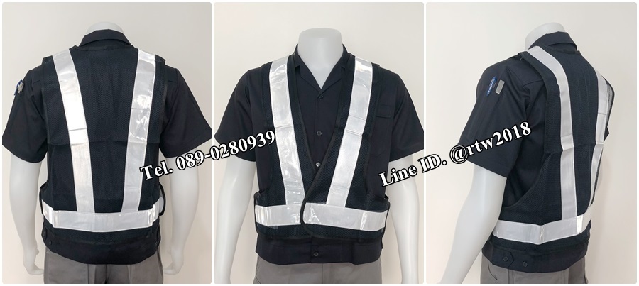 รหัส Q3 : เสื้อกั๊กช่างแบบสายคาด ตาข่ายสีดำสะท้อนแสงขาว