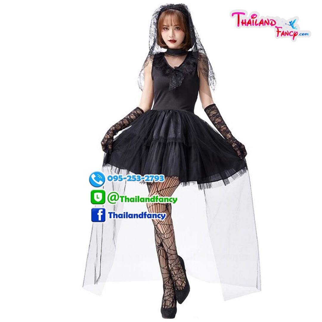 ชุดแฟนซีผีเจ้าสาวผู้หญิง ชุดคอสเพลย์ซอมบี้ ชุดเจ้าสาวผี Halloween Party ชุดปีศาจสาว ชุดฮาโลวีน ชุดเจ้าสาวผีสีดำ