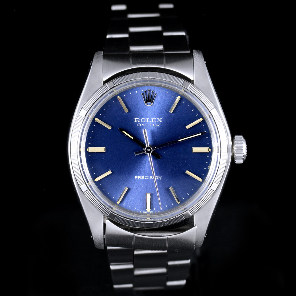 Rolex Oyster Ref.6427 หน้าปัดสีฟ้า ขอบรางรถไฟ สายOysterแท้แบบม้วน นาฬิกาปี1975 ไขลาน ขนาด 34 mm