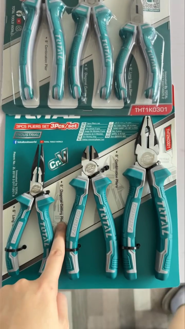 คีม 3 ตัวชุด ยี่ห้อ TOTAL คีมตัดปากเฉียง6นิ้ว คีมปากแหลม6นิ้ว คีมปากจิ้งจก8นิ้ว