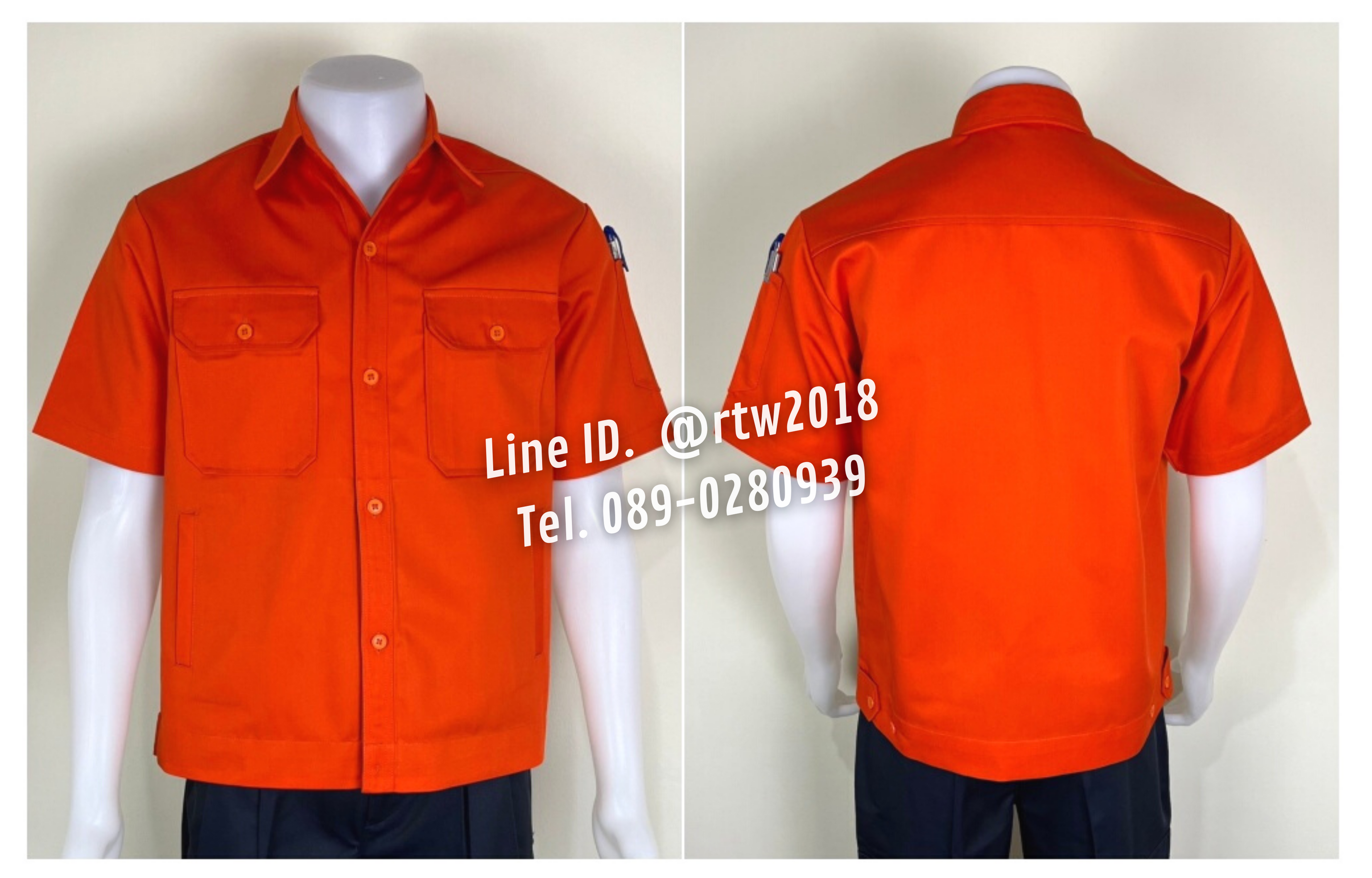รหัส A4.4 : เสื้อช่างแขนสั้นผ้าคอมทวิวสี่กระเป๋าสีส้มล้วน