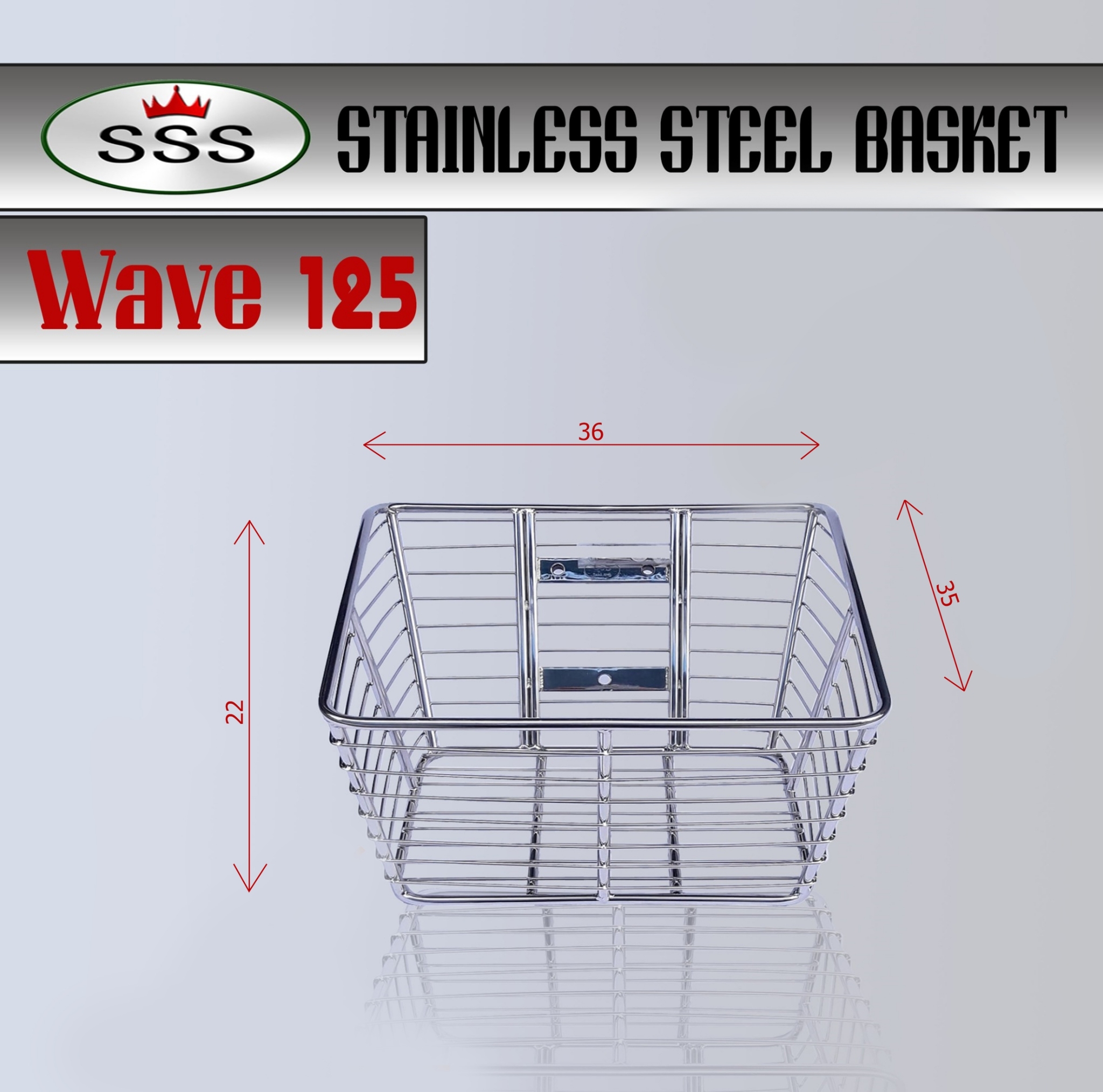 ตะกร้าสแตนเลสใบใหญ่ รุ่น Wave125(เก่า) ไฟเลี้ยวบังลม / 125R / 125X / 100S / 110S
