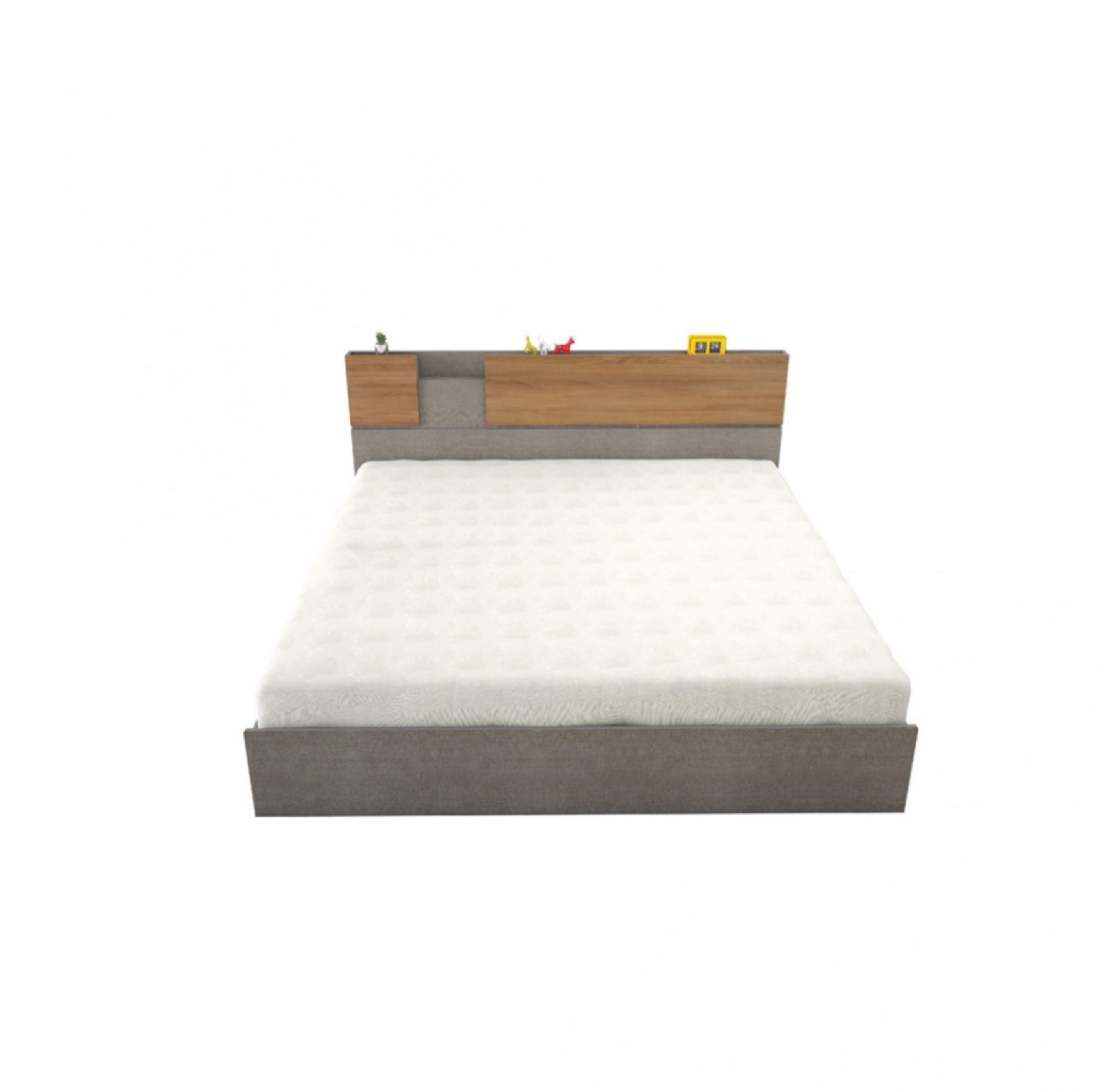 DELICATO เตียงนอน 6 ฟุต BR-06 สีดาร์คโอ๊ค/เทาผ้า