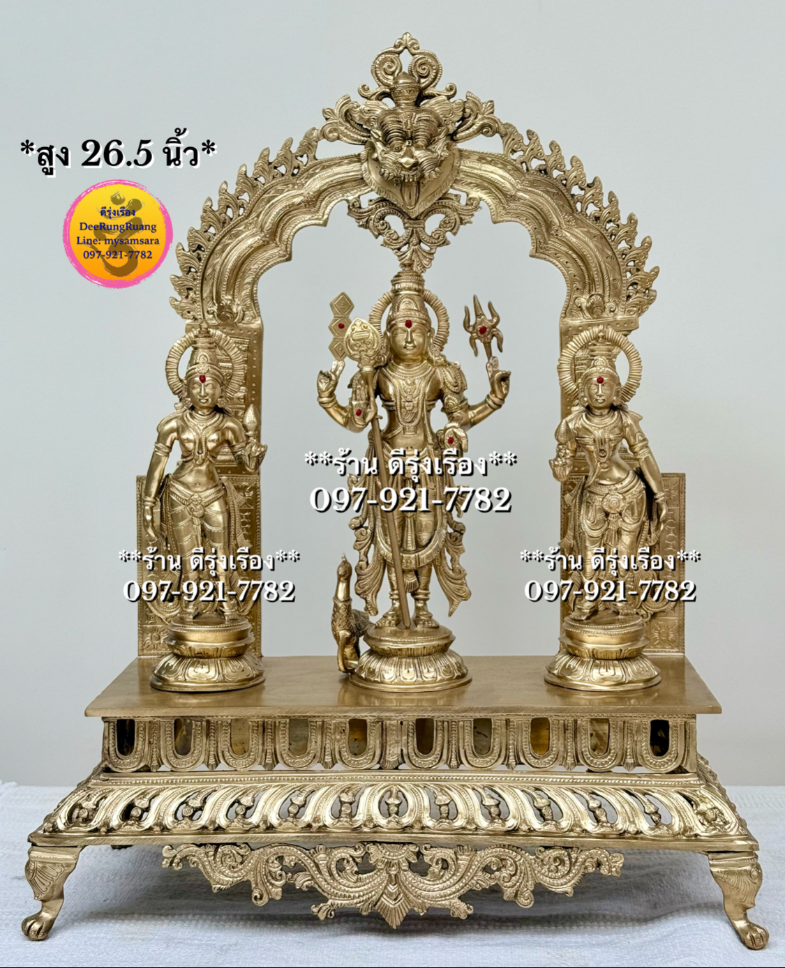 พระขันทกุมาร พร้อม ชายาทั้ง 2 พระองค์ **สูง 26.5 นิ้ว..South India Fine Quality Piece**