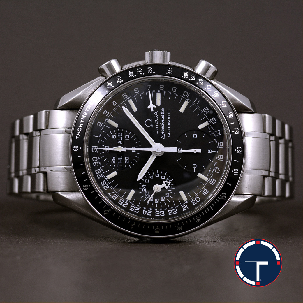 Omega Speedmaster Triple Date หน้าปัดสีดำ สายเหล็กแท้ มีกล่อง ใบ นาฬิกาปี2001 Automatic ขนาด 39 mm