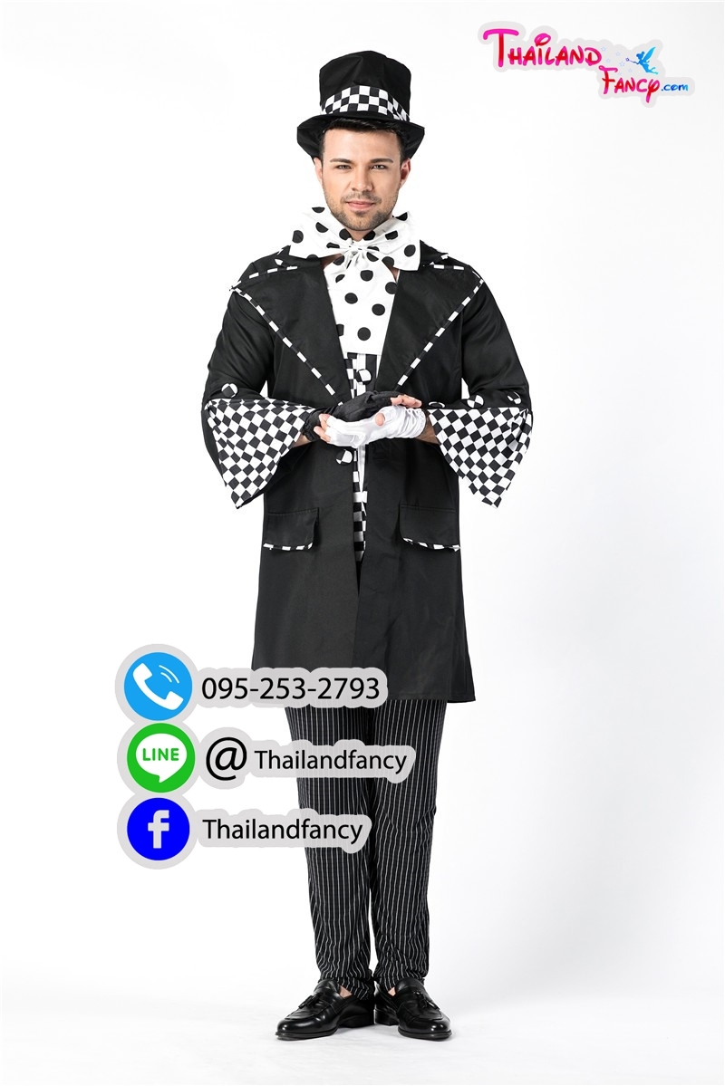 ชุดเช่าแฟนซีผู้ชาย Mad Hatter Costume in Wonderland ชุดแมตแฮตเตอร์ ชุดคอสเพลย์การ์ตูนผู้ชาย ชุดภาพยนต์ฝรั่ง ชุดแมทแฮทเทอร์ในแดงมหัศจรรย์
