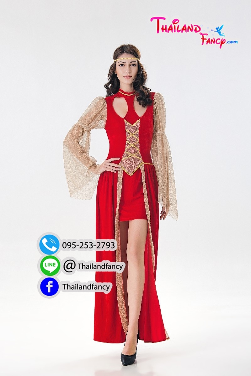 ชุดแฟนซีผู้หญิง Greek Cosplay ชุดเทพธิดากรีก ชุดอียิปต์ ชุดคลีโอพัตรา ชุดกรีกโรมันหญิง ชุดกรีกเดรสแดงผ่าหน้าแต่งผ้าลายทอง