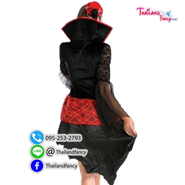 ชุดแฟนซีแวมไพร์ ชุดคอสเพลย์แวมไพร์ Vampire Cosplay Halloween ชุดแวมไพร์ผู้หญิง ชุดผีซอมบี้ดูดเลือด ชุดสาวแดร็กคูล่า ชุดราชินีแวมไพร์ดำแดงพร้อมปกคอตั้งแขนกระดิ่งชายรุ่งริ่ง สำเนา