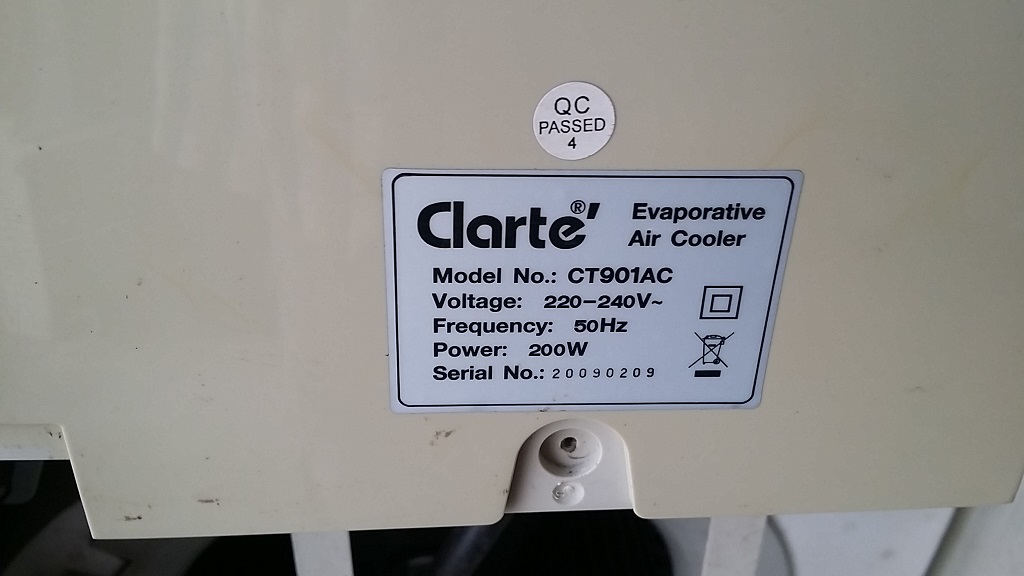 ซ่อมพัดลมไอเย็น ยี่ห้อ CLARTE รุ่น CT901AC อาการไอเย็นไม่ออก