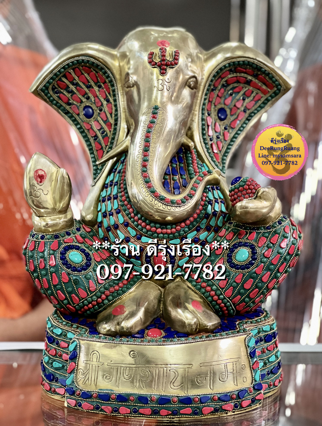 พระพิฆเนศ ประทานพร ถือ ขนม ***สูง 15.5 นิ้ว..ประดับหินสี***