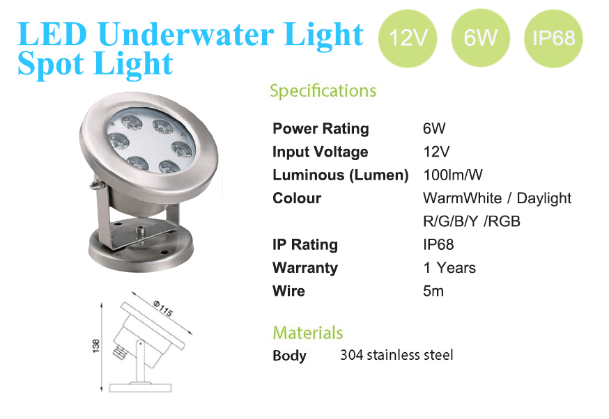 โคมไฟใต้น้ำ Underwater Light /Spot 12V 6W,9W /24V 12W,15W