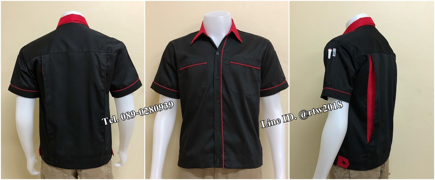 รหัส A78 : เสื้อช่างแขนสั้นแบบดำกุ้นแดง