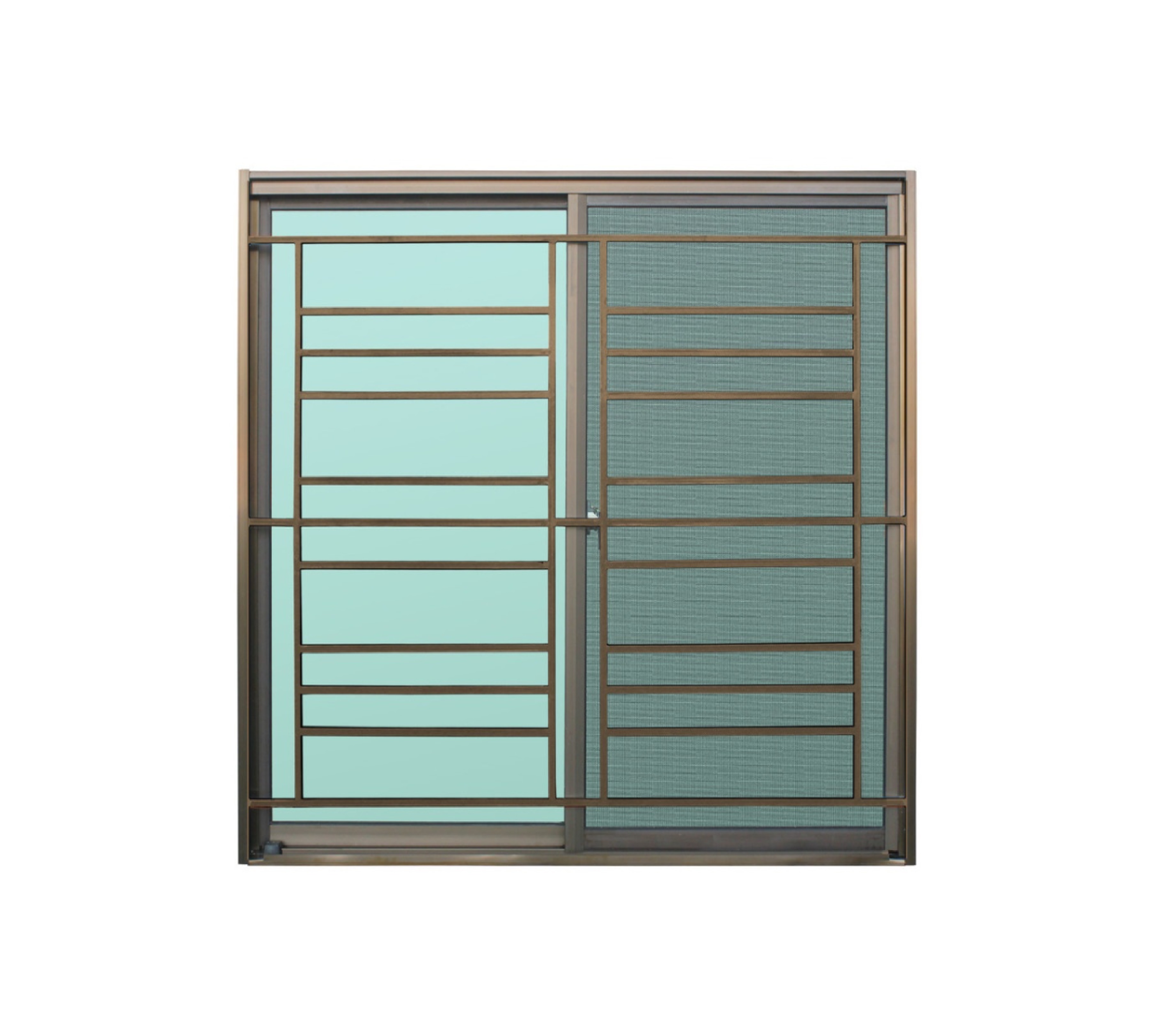 WELLINGTAN (LIKE) หน้าต่าง S-S ALUพร้อมเหล็กดัด กระจกเขียวใส 120 x 110 ซม. สีชา