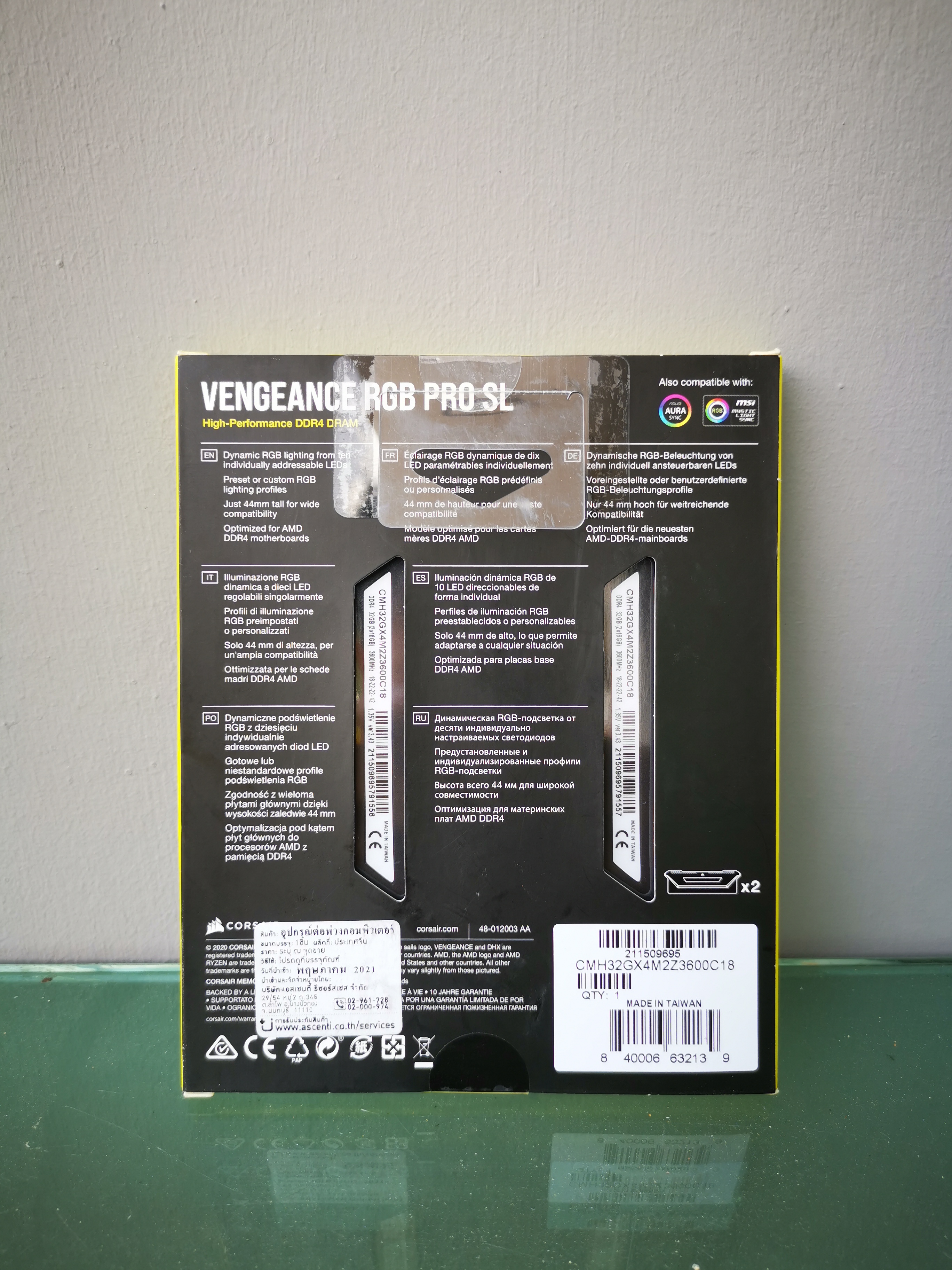 Ram CORSAIR Vengeance RGB PRO SL Black DDR4 32GB(16GBX2)/3600