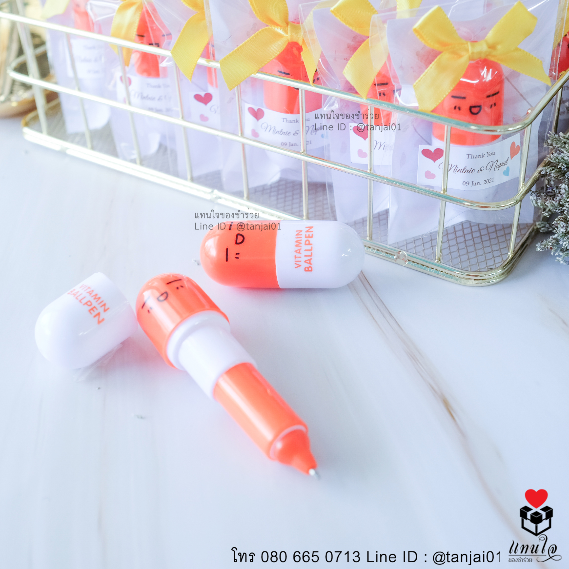 ของชำร่วยงานแต่งงาน ของแจกงานแต่งงาน ของที่ระลึกงานแต่งงาน ปากกาแคปซูล สีส้ม 03