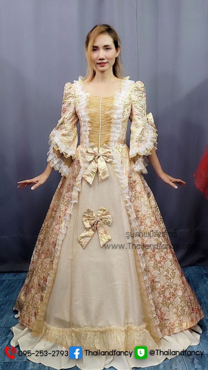 ชุดแฟนซีผู้หญิงสำหรับเช่า ชุดวิคตอเรีย ชุดเจ้าหญิงอังกฤษ ชุดผู้ดีอังกฤษ ชุดหลุยส์ฝรั่งเศส Victoria Cosplay ชุดเช่าเจ้าหญิงยุคเรเนซองค์โกธิคสีชมพูทอง