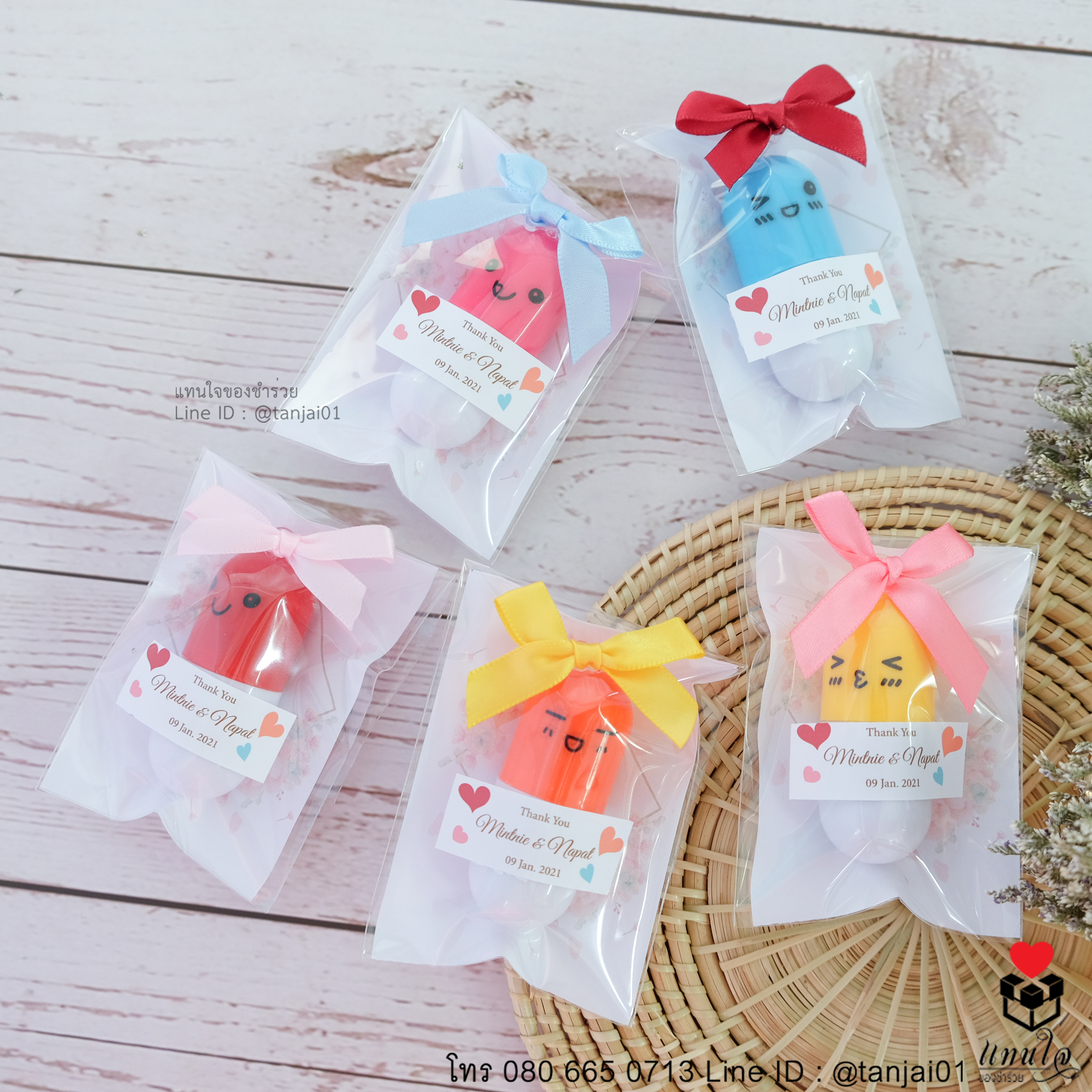 ของชำร่วยงานแต่งงาน ของแจกงานแต่งงาน ของที่ระลึกงานแต่งงาน ปากกาแคปซูล สีแดง สีชมพู สีส้ม สีเหลือง สีฟ้า 01