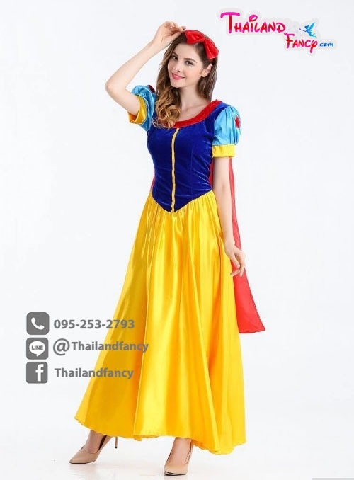 ชุดแฟนซี Snow White Cosplay ชุดการ์ตูนดิสนีย์ ชุดเจ้าหญิงสโนว์ไวท์ ชุดเดรสสโนว์ไวท์น้ำเงินเหลืองผ้ากำมะหยี่