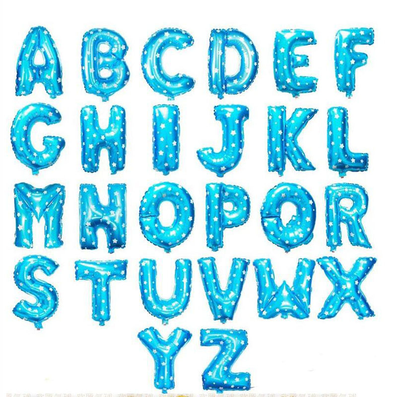 ลูกโป่งฟอยล์ตัวอักษร A-Z สีฟ้าลายดาว 16 นิ้ว